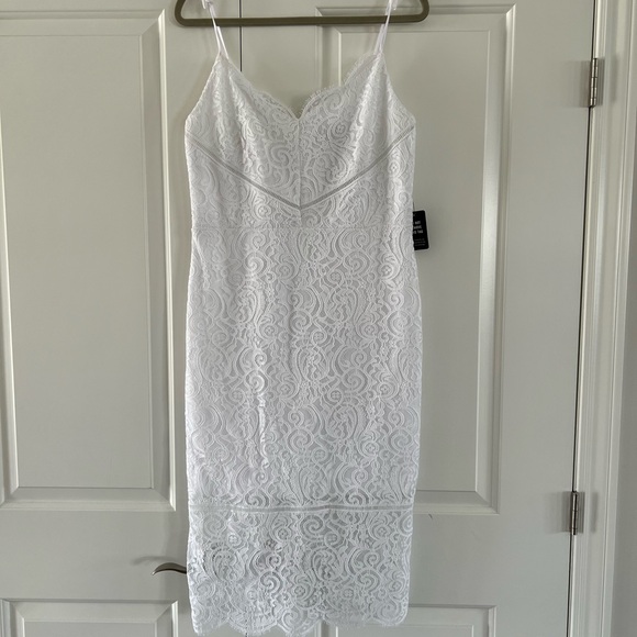 NWT WHITE LACE COLUMN MIDI DRESS - Picture 1 of 8